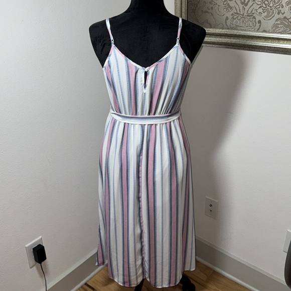 TRIXXI striped crossed bodice V cleavage striped midi dress sleeveless sz M - Picture 4 of 6